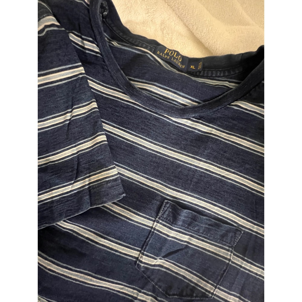 Polo Ralph Lauren Kids XL Navy Blue‎ Striped Short Sleeve Pocket T-Shirt Anchor